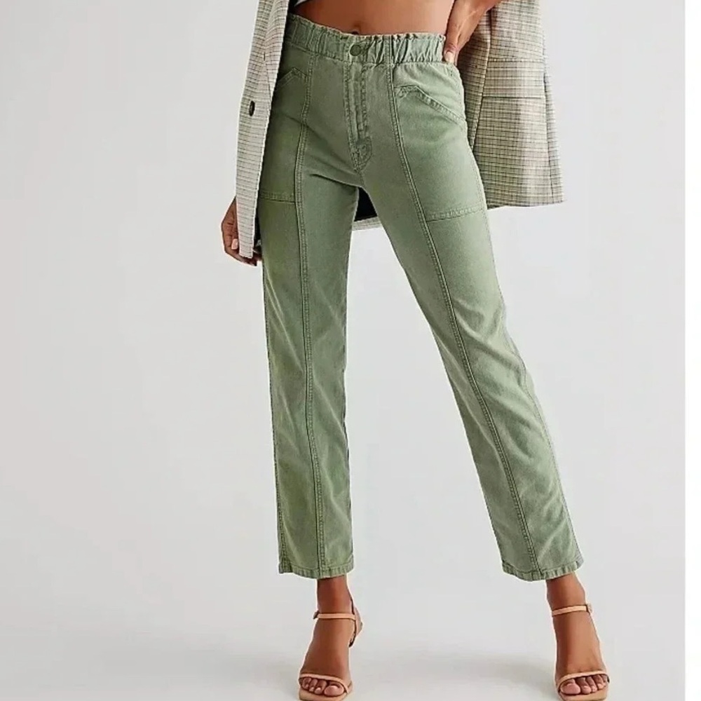 MOTHER The Springy Ankle Pants Jeans Khaki High Rise Straight Leg Green Bay 25
